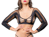 All Over Sraps Mesh Crotchless Leggings - One Size