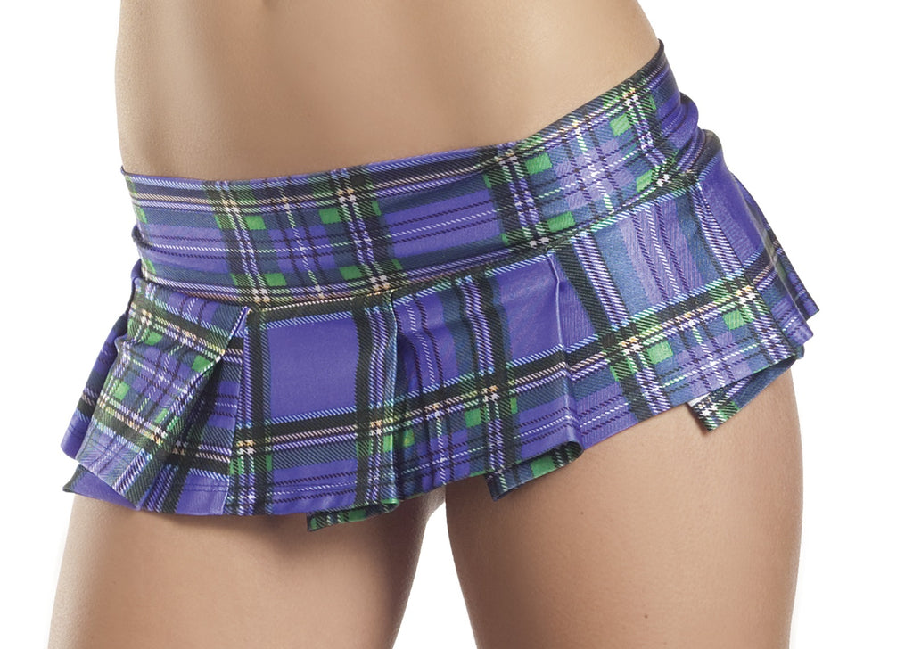 Plum Plaid Pleated Mini Skirt