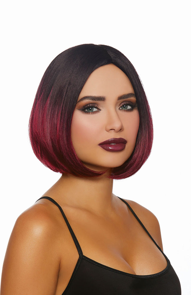 Mid-Length Black and Burgandy Ombre Bob Wig