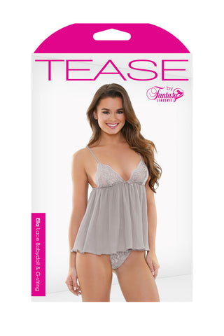 Ella Lace Babydoll and G-String - Dove-gray - S-m