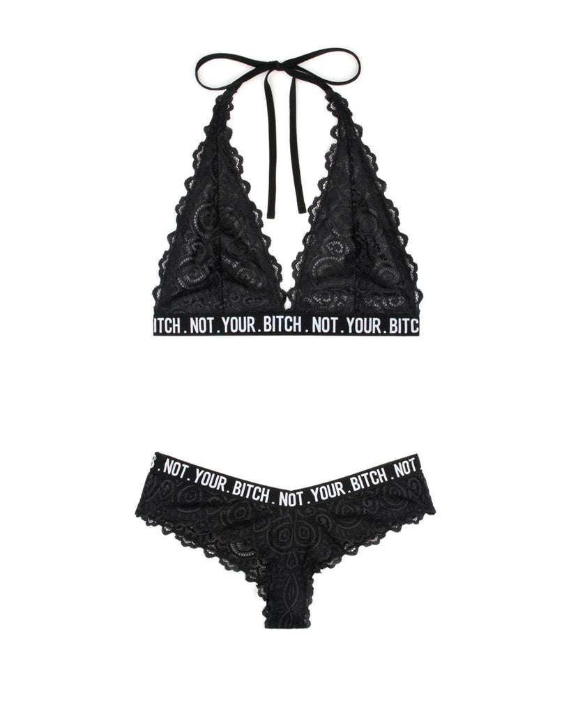 Not Your Bitch Bralette and Cheeky Panty Set - Black