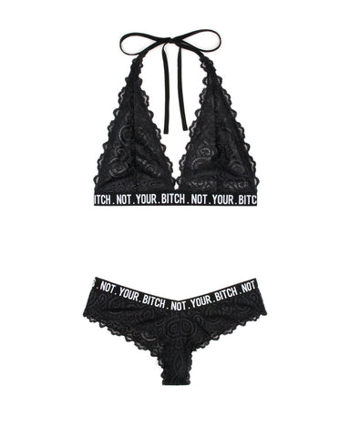 Not Your Bitch Bralette and Cheeky Panty Set - Black
