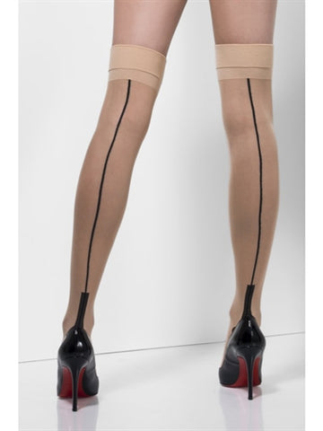 Seamed Hold Ups - One Size - Nude-black