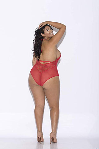 Lace and Mesh Halter Teddy - Queen Size