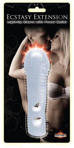 Ecstacy Extension Light Up Sleeve With Bullet  - Clear