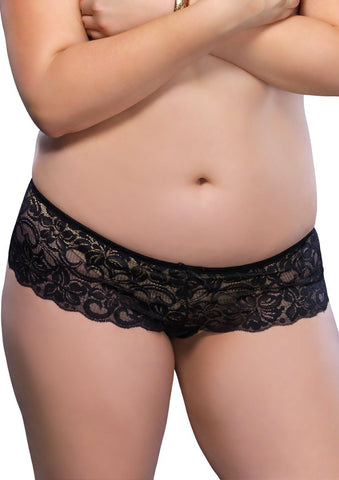Stretch Lace Open Crotch Thong - -