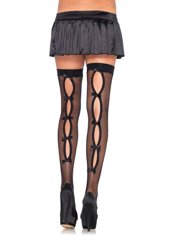 Bow Backseam Thigh Highs - One Size - Black