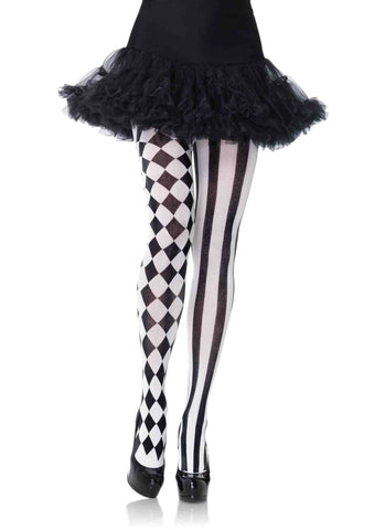Harlequin Pantyhose - Black-white
