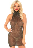 Lurex Shimmer Spandex High Neck Mini Dress - One Size -