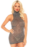 Lurex Shimmer Spandex High Neck Mini Dress - One Size -