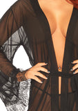 3 Pc Sheer Short Robe With Eyelash Lace Trim and Flared Sleeves - -
