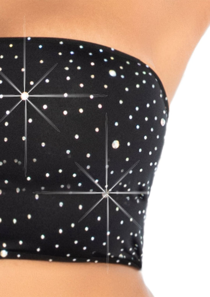 2 Pc Rhinestone Bandeau and Mini Skirt - Black -
