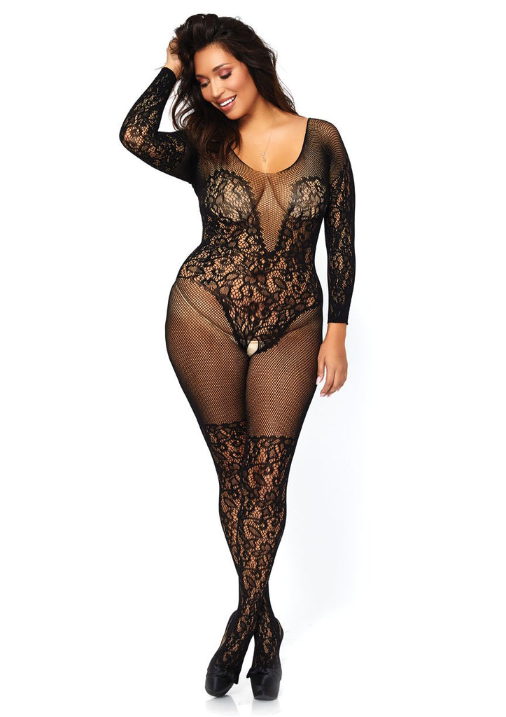 Vine Lace Bodystocking - Queen Size - Black