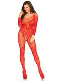 Vine Lace & Net Long Sleeved Bodystocking - One Size