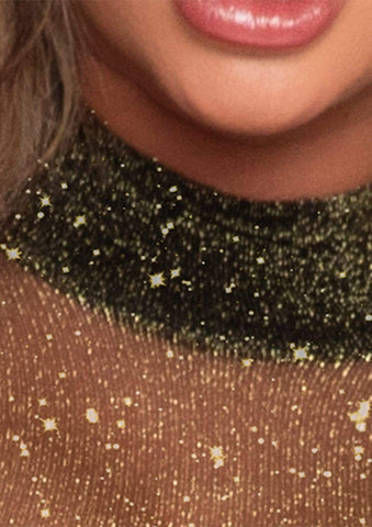 Shimmery Sheer Bodysuit - One Size - Black-gold