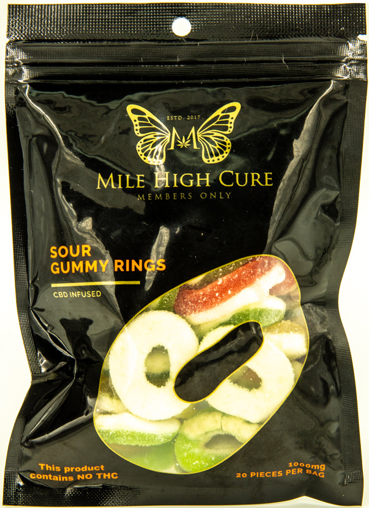 Mile High Cure Hemp Sour Gummy Rings 1000mg 20ct Display