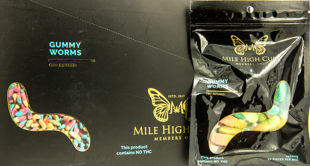 Mile High Cure Hemp Gummy Worms Display