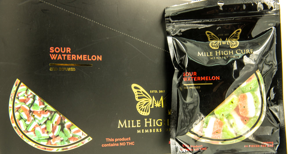 Mile High Cure Hemp Sour Watermelon Gummies Display