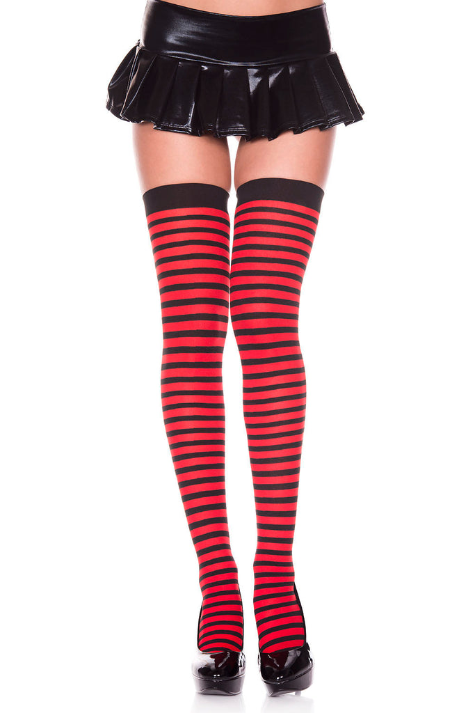 Striped Thigh Hi - One Size - Red - Black
