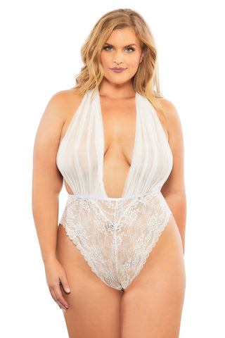 Mesh Plunge Halter Teddy - Queen Size