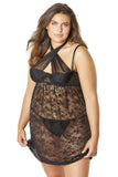 Lace Empire Babydoll With Functional Tie Shelf Cups G-String