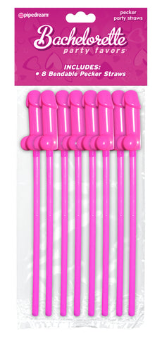 Bachelorette Party Favors Bendable Pecker Straws  - 8 Count
