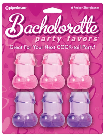 Bachelorette Party Pecker Shot Glasses - 6 Pieces - Assorted Colors