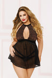 Lace Mesh Babydoll & Panty - -