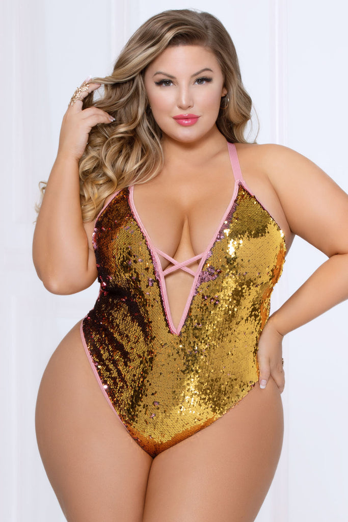 Two-Tone Sequin Teddy - Pink/gold -