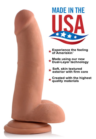 8 Inch Ultra Real Dual Layer Suction Cup Dildo - Medium Tone Skin